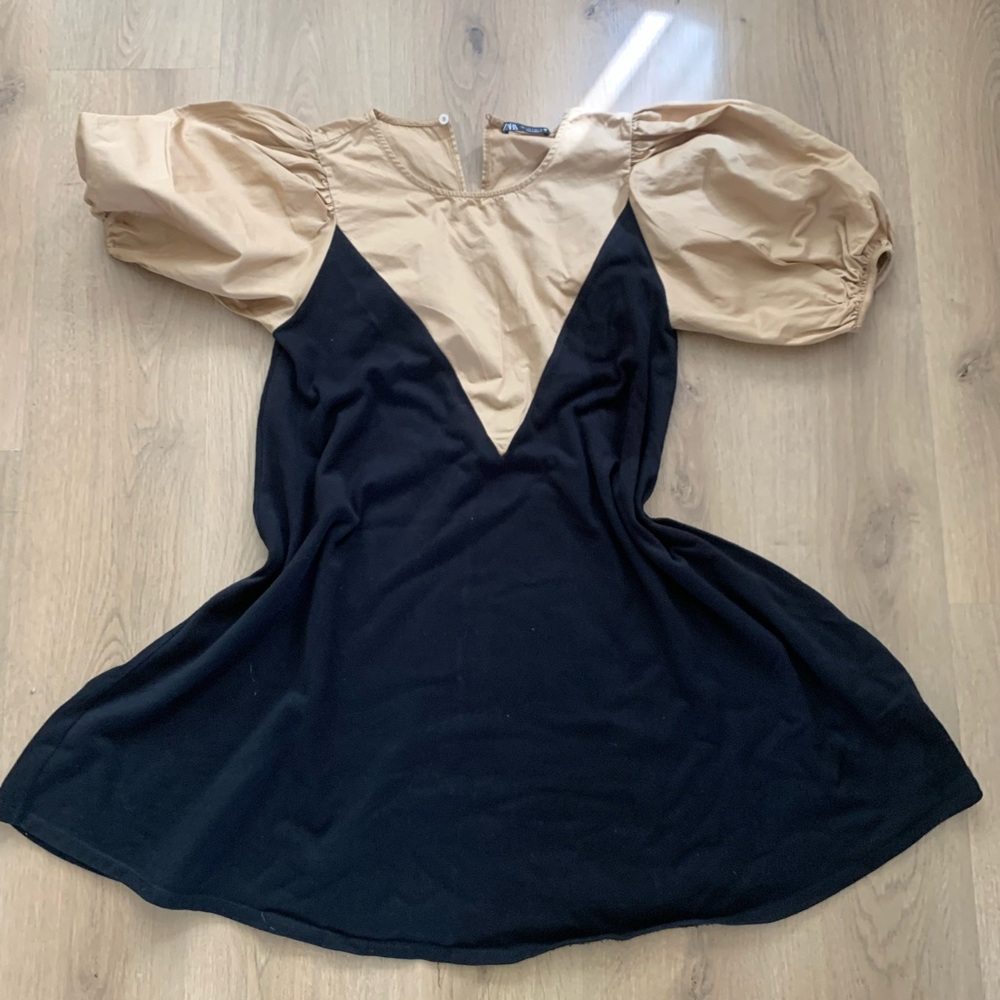 Zara Puff Sleeve Color-block Dress
